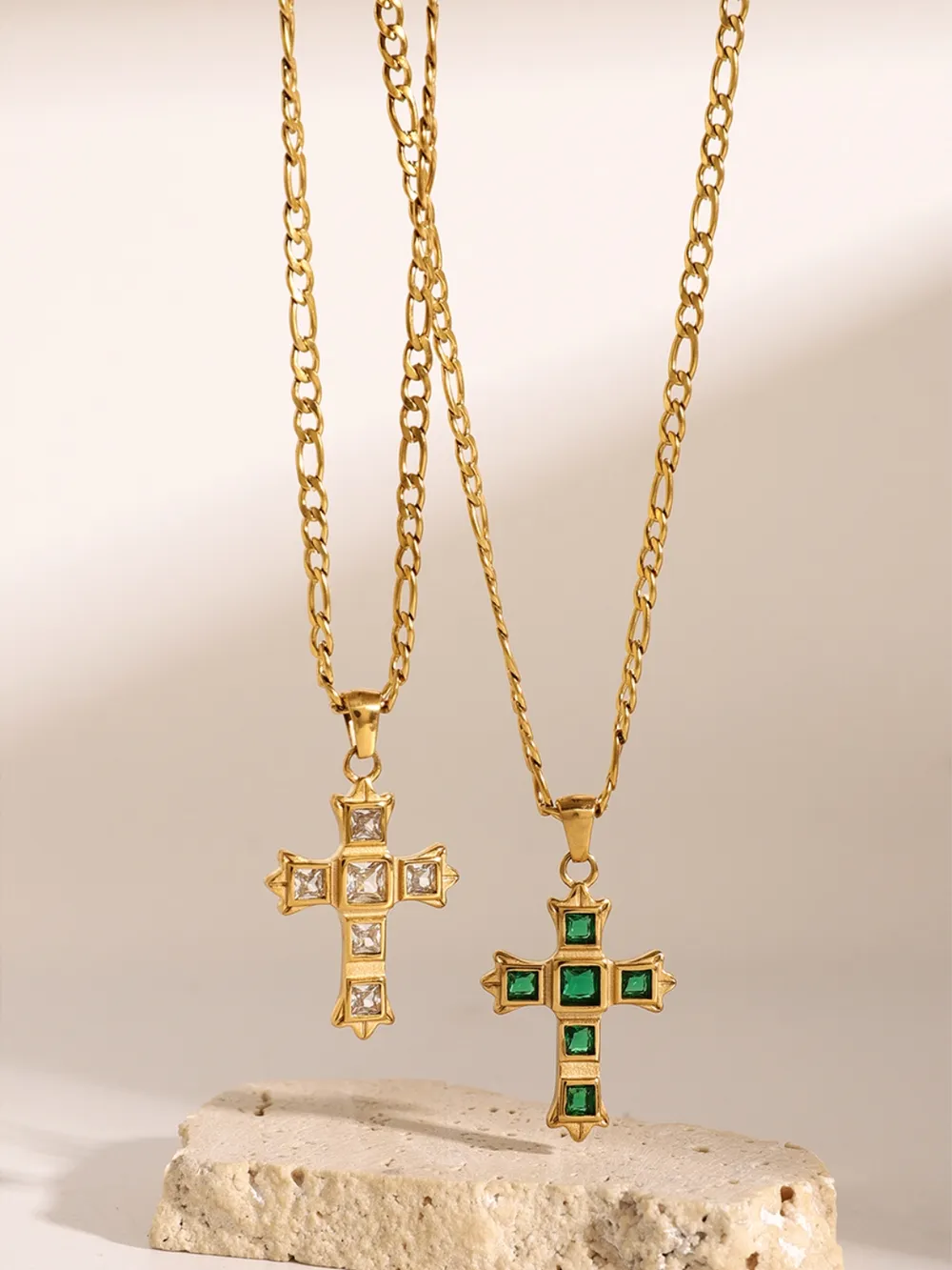 Stainless Steel Zircon Cross Pendant Necklace, image 3
