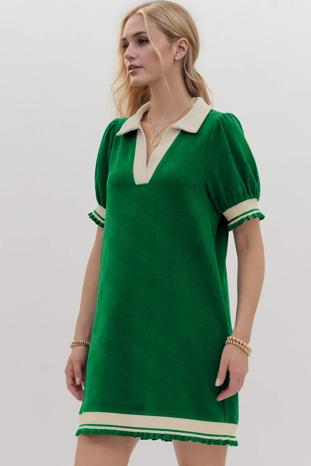 Frill Contrast Trim Jnny Collar Short Sleeve Mini Dress, image 4