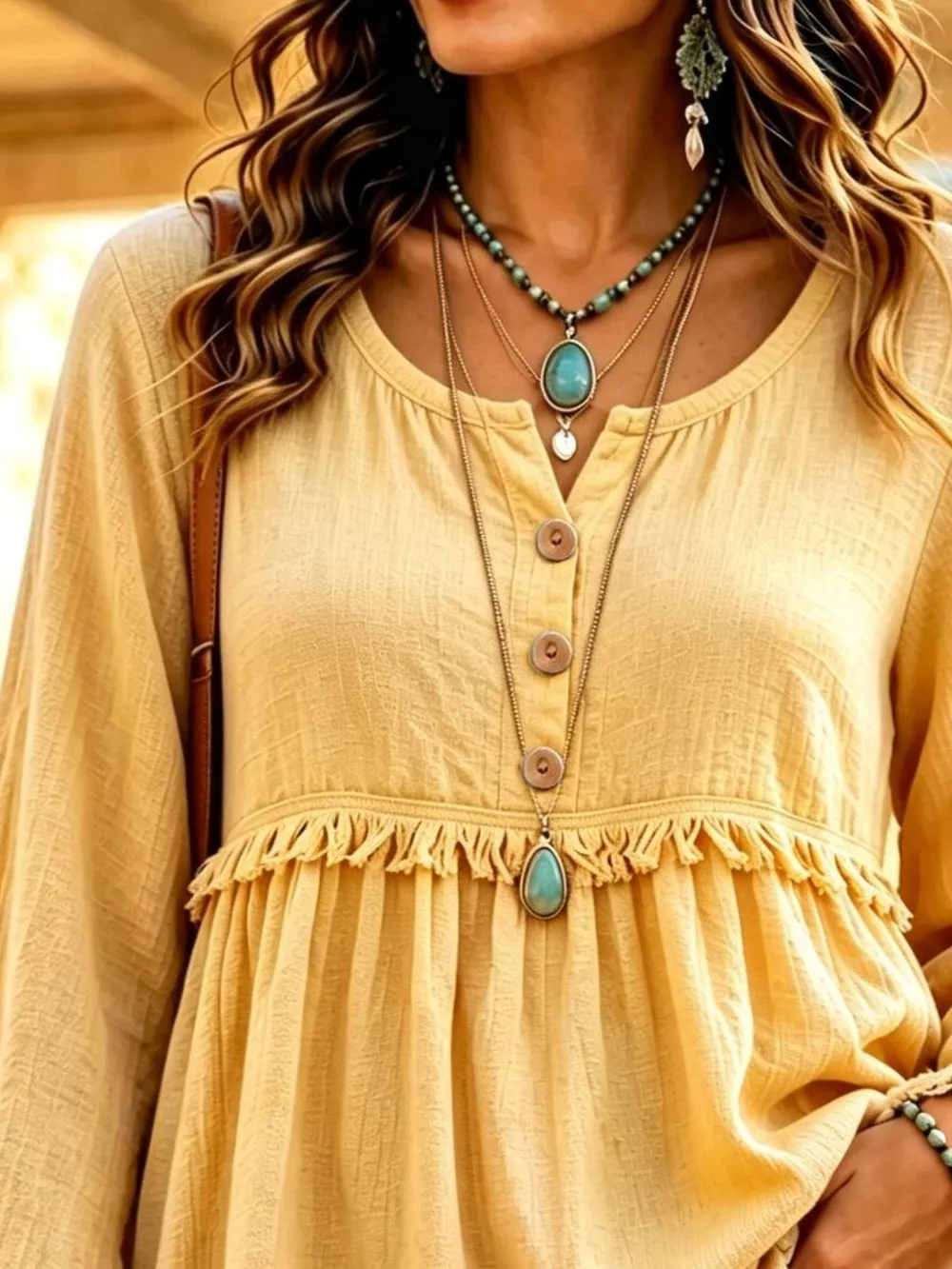 Button-Down Detail Fringed Hem Blouse, image 6