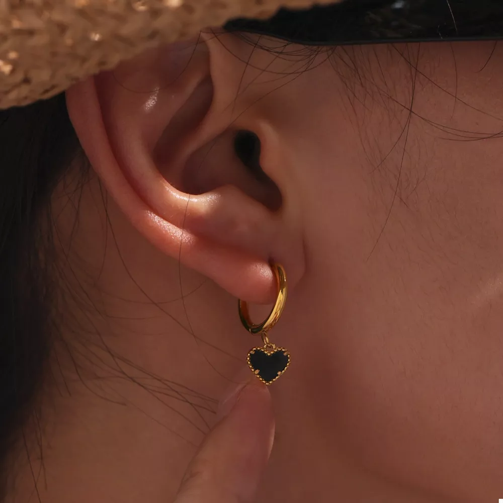 18K Gold-Plated Hoop Earrings with Heart Pendant, image 3
