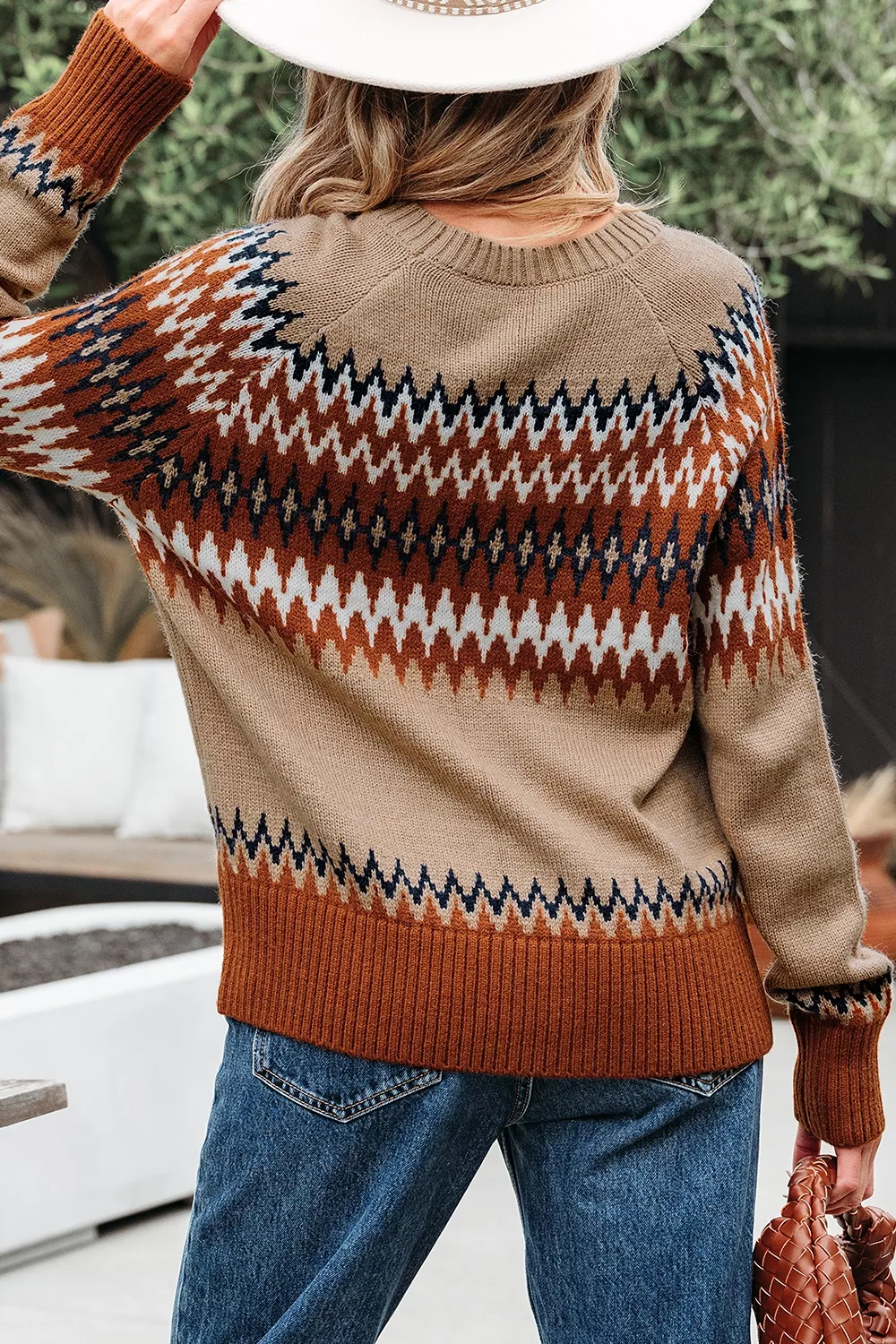 Geometric Pattern Long Sleeve Sweater, image 3