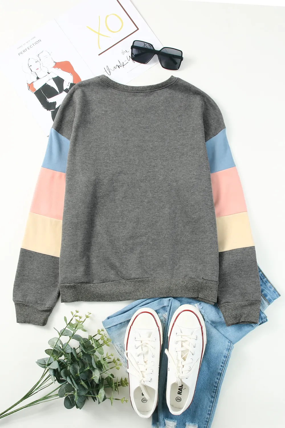 Color Block Round Neck Long Sleeve Sweatshirt, image 5