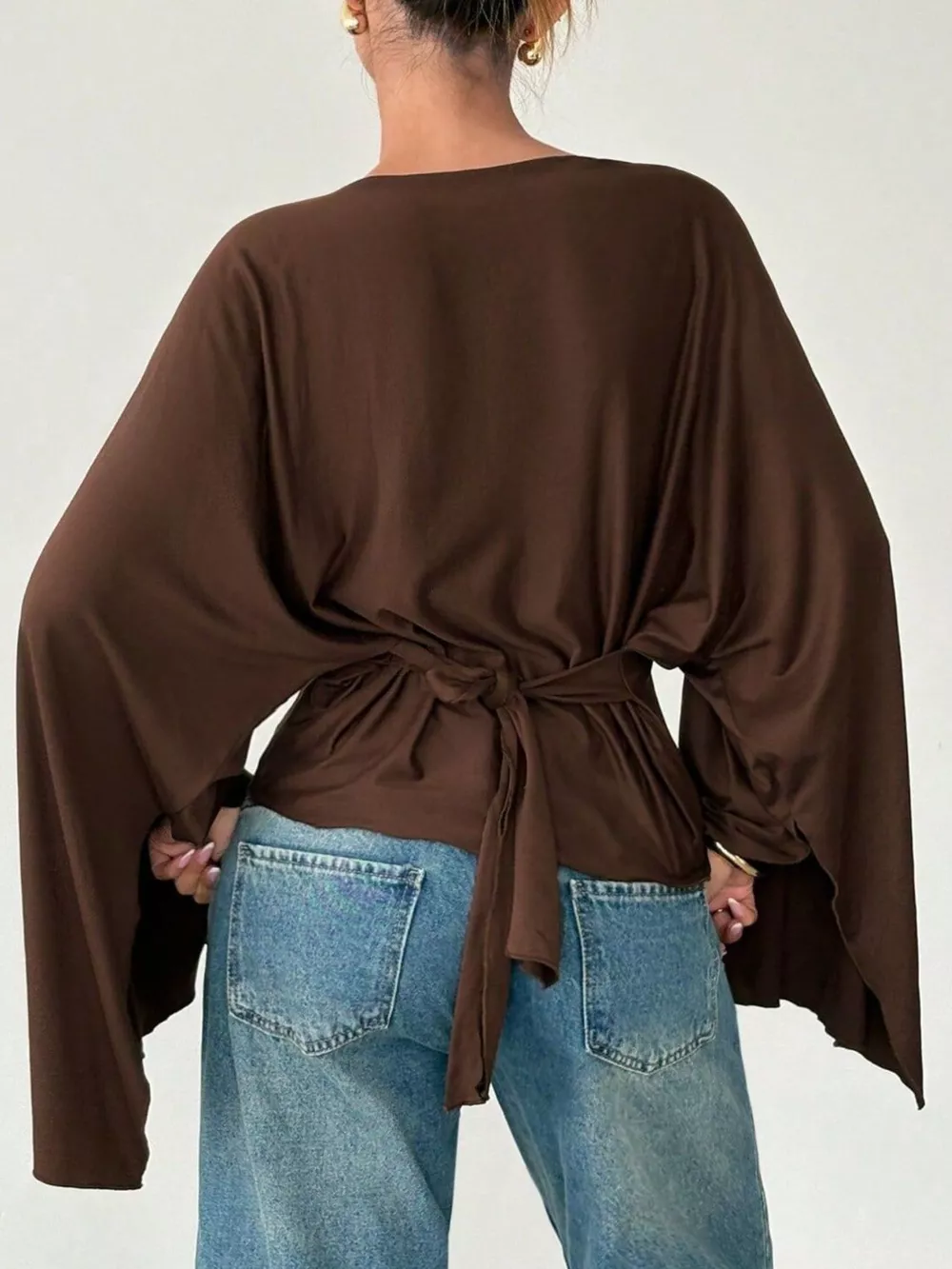 Boat Neck Slit Batwing Sleeve Top, image 6