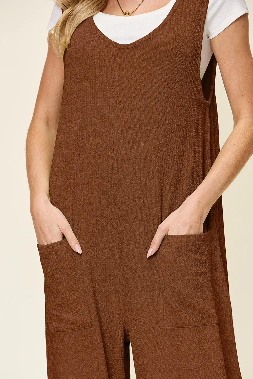Full Size Texture Sleeveless Wide Leg Jumpsuit, image 3