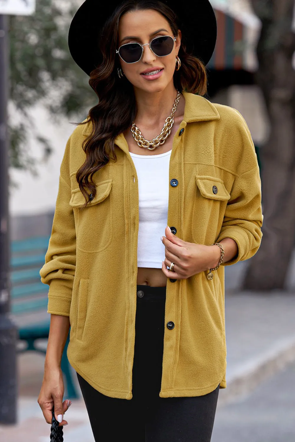 Button Up Collared Neck Long Sleeve Jacket, image 4