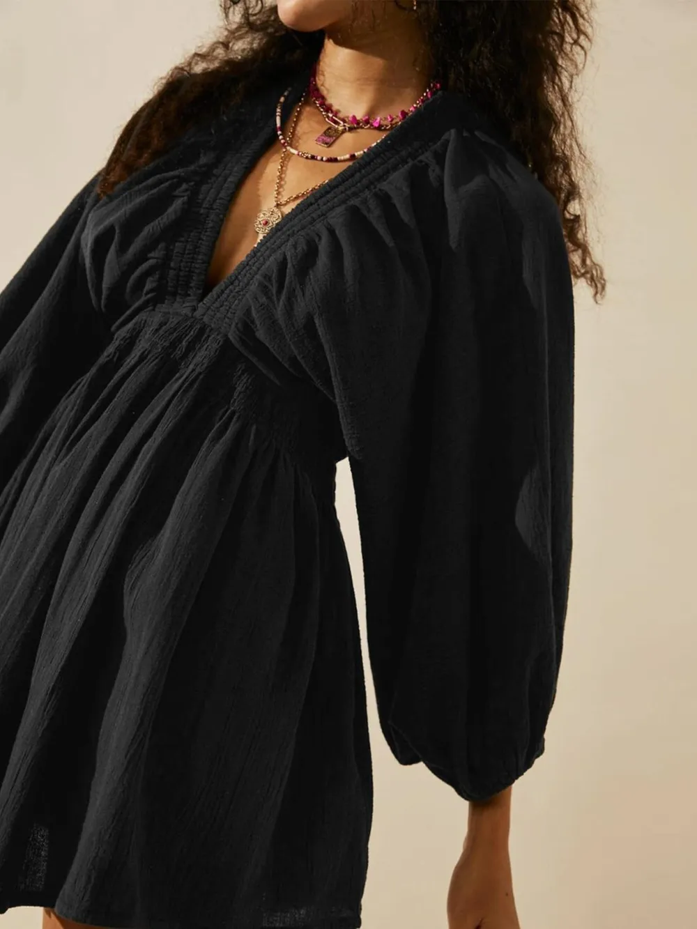 Textured V-Neck Mini Dress, image 2