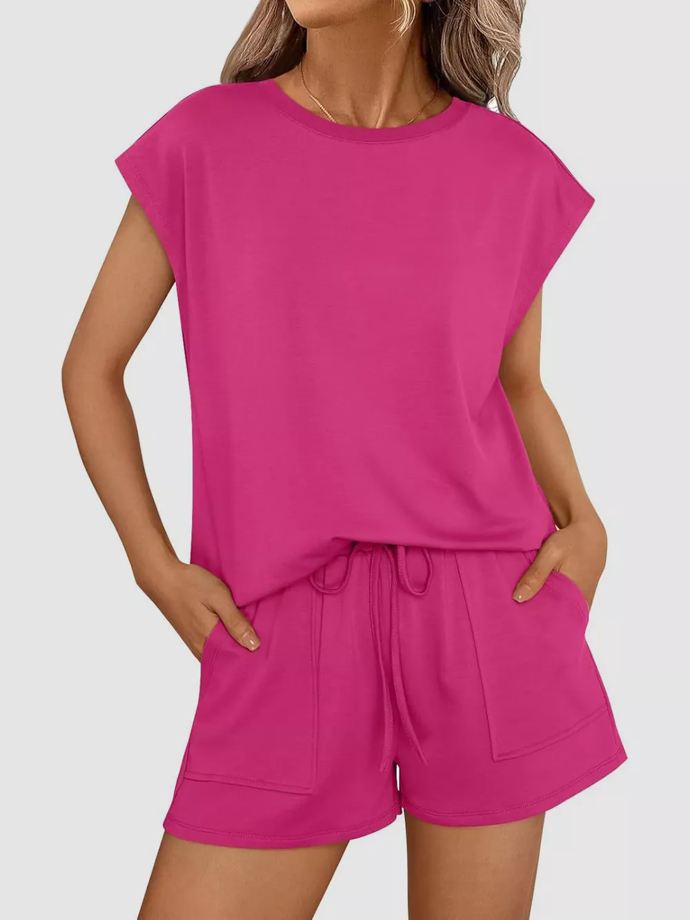 Round Neck Cap Sleeve Top and Shorts Set, image 3