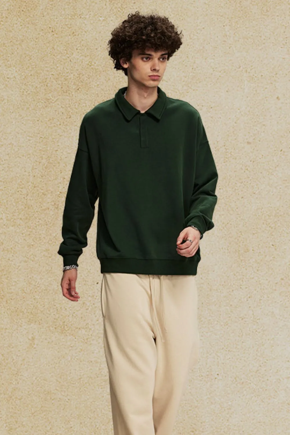 Men's Collared Neck Long Sleeve Polo, image 2