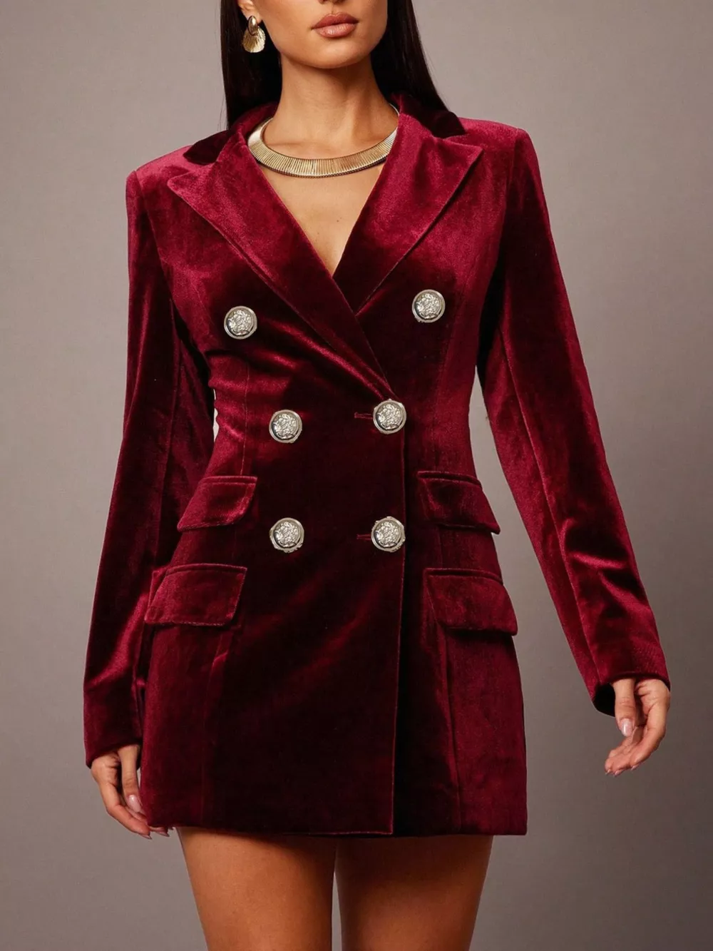 Velvet Double-Breasted Blazer Dress, image 2