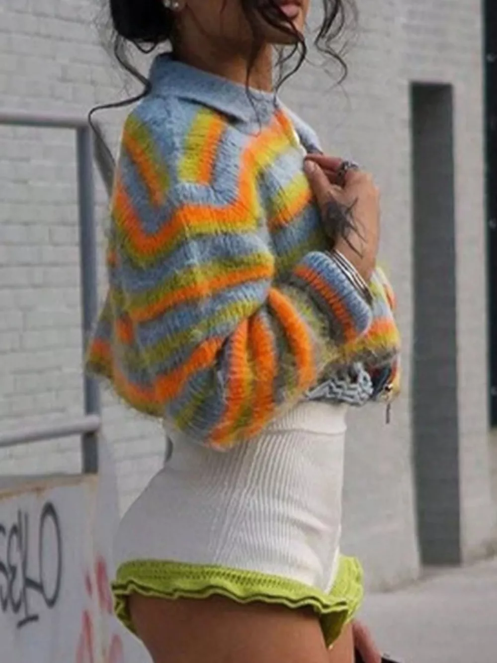 Striped Zip Up Cropped Cardigan, image 5
