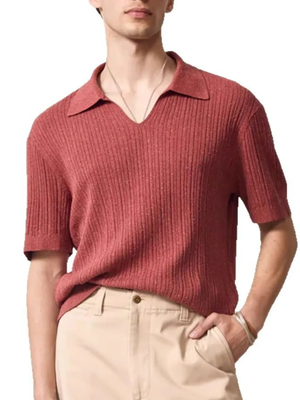 Men's Plus Size Johnny Collar Half Sleeve Knit Polo, image 6