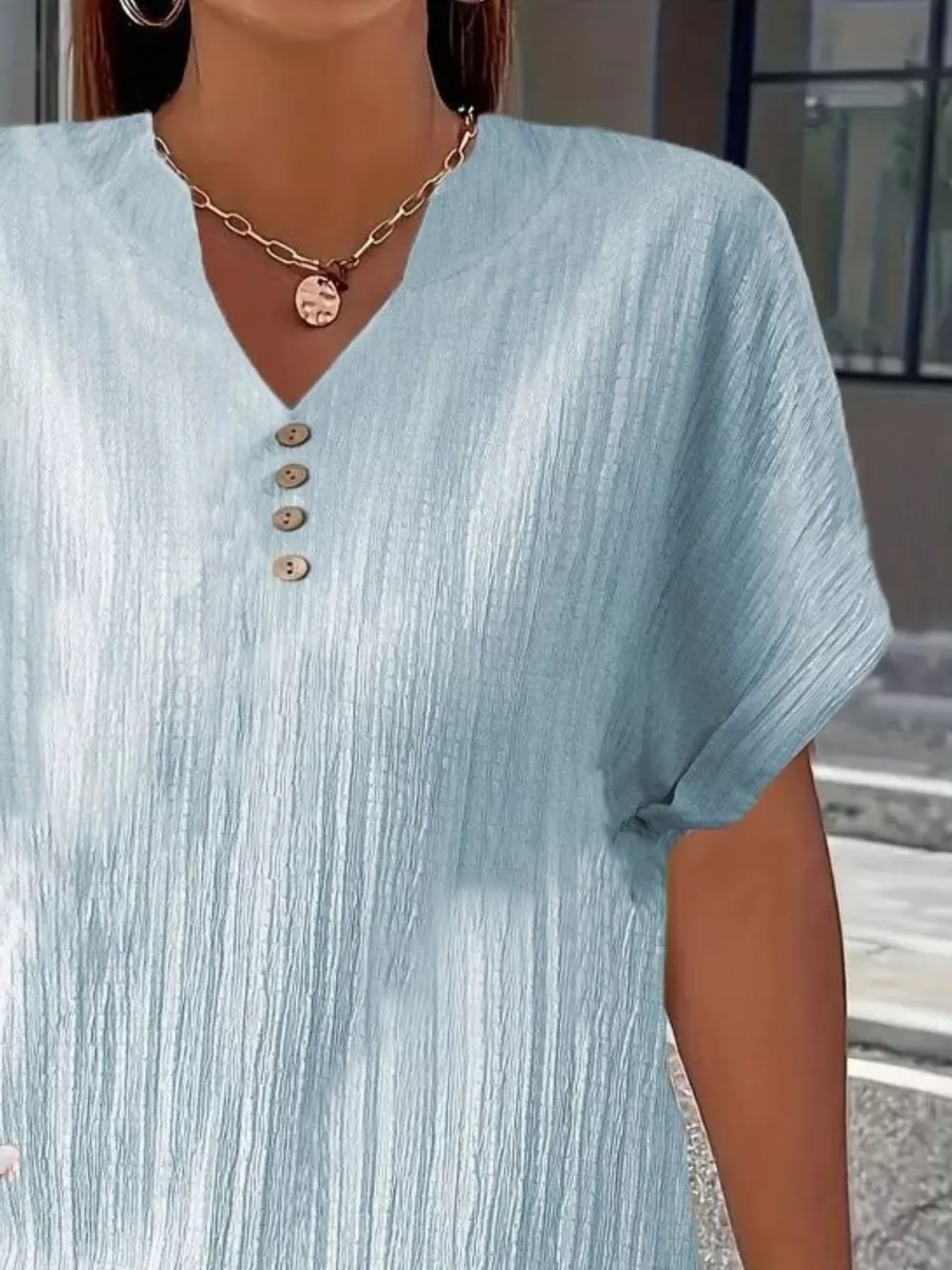 Plus Size Notched Short Sleeve Textured Top, image 20