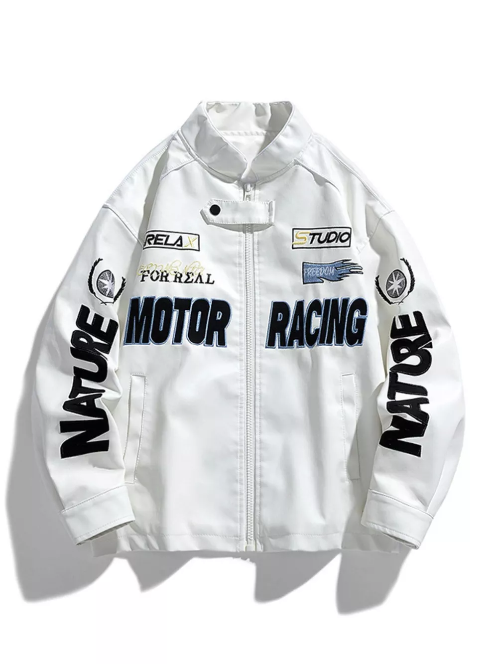 Men's Plus Size Motor Racing Leather Jacket, image 4