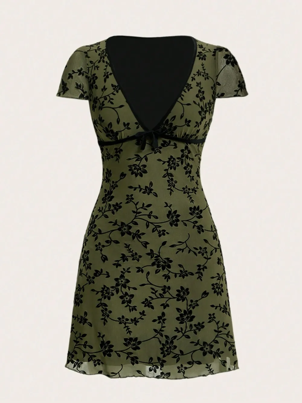 Printed V-Neck Short Sleeve Mini Dress, image 7