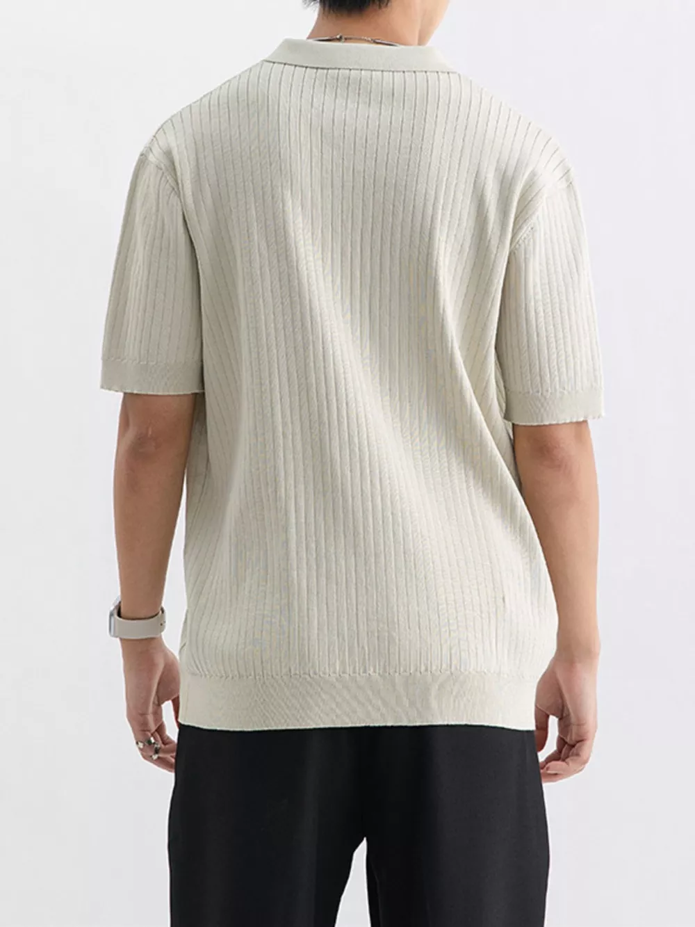Men's Plus Size Ribbed Knit Short Sleeve Polo, image 2