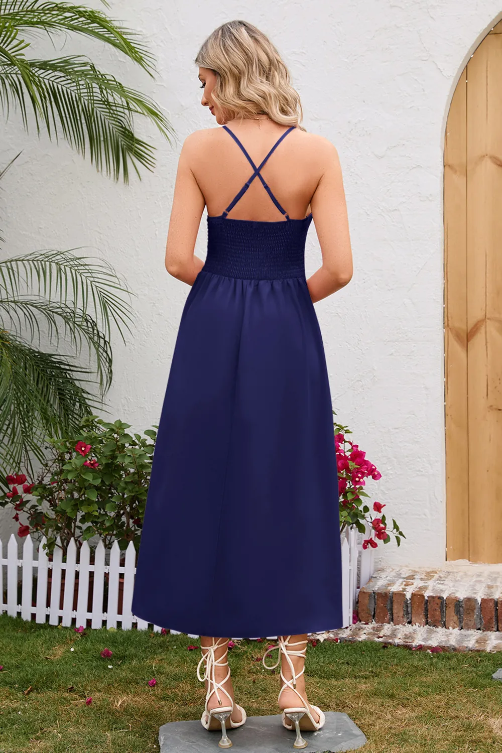 Crisscross Smocked Spaghetti Strap Dress, image 13