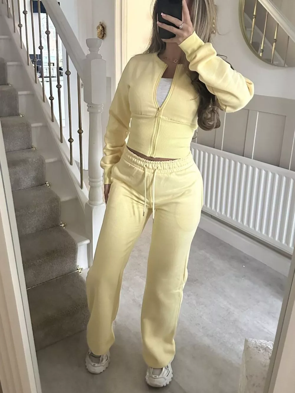 Zip-Up Crop Hoodie and High-Waisted Pants Set, image 3
