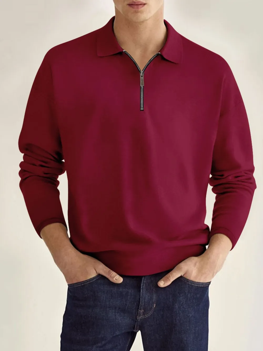Men's Full Size Collared Neck Long Sleeve Polo Plus Size, image 6