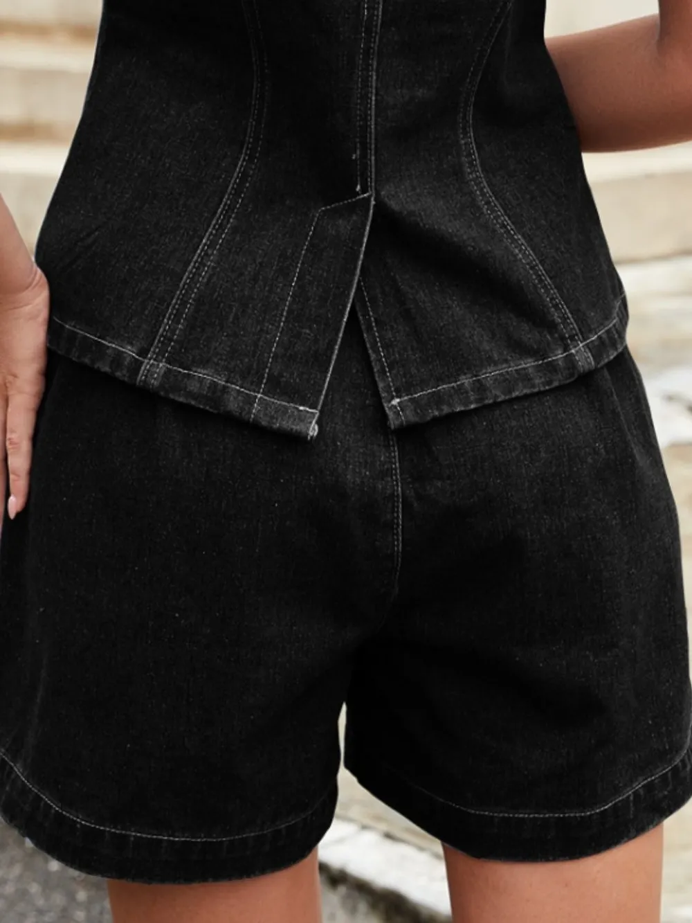 Button Down Vest and Shorts Denim Set, image 3