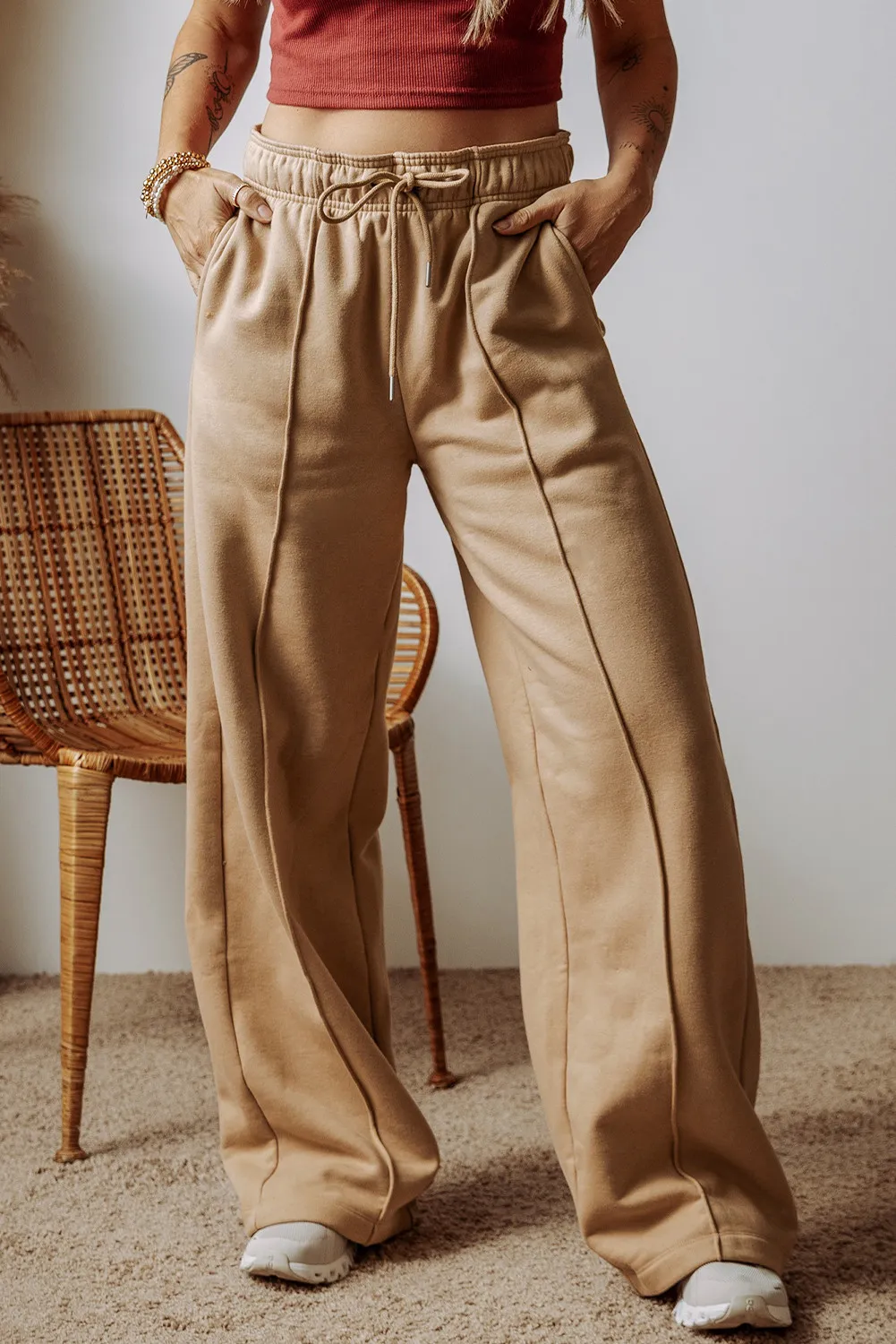Drawstring Wide Leg Pants with Pockets, image 2