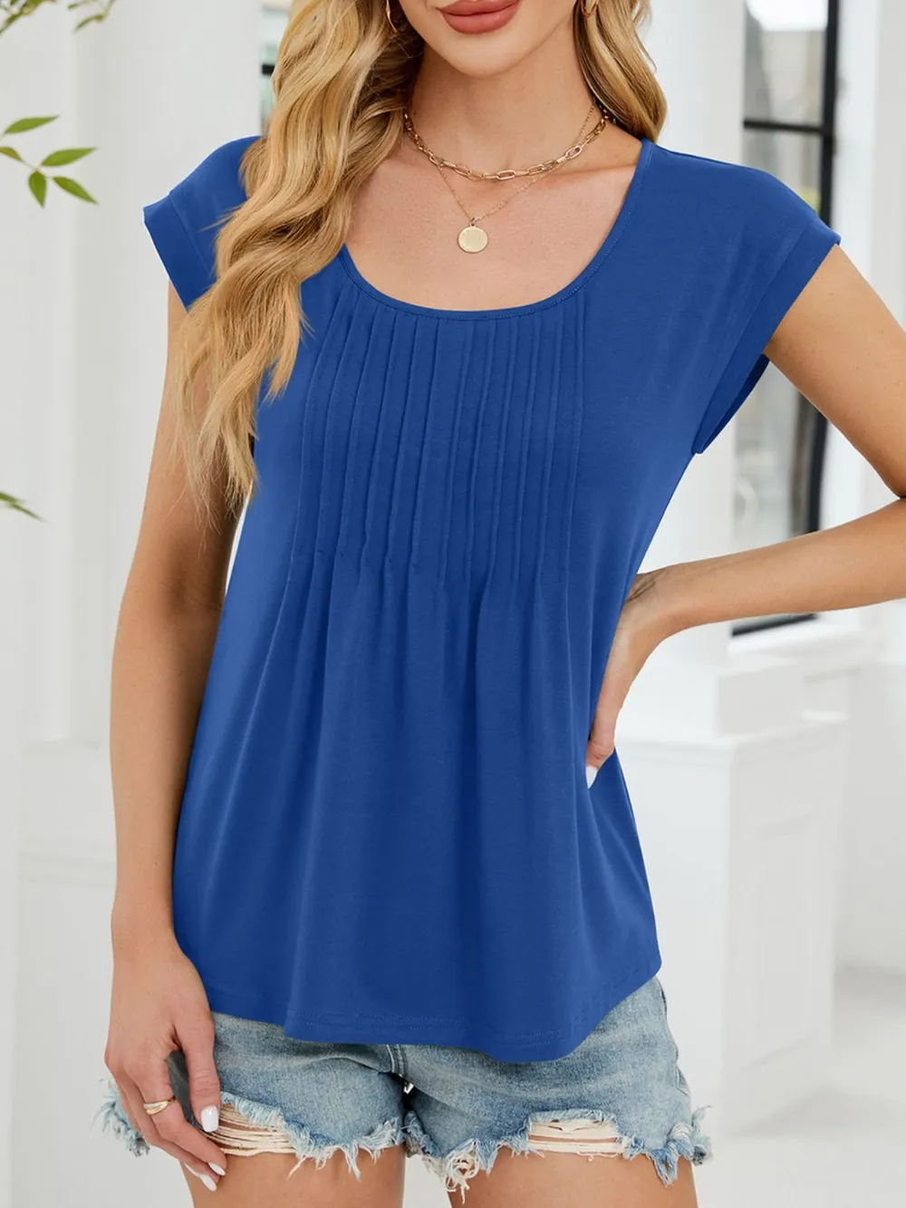 Pleated Front Scoop Neck T-Shirt, image 3
