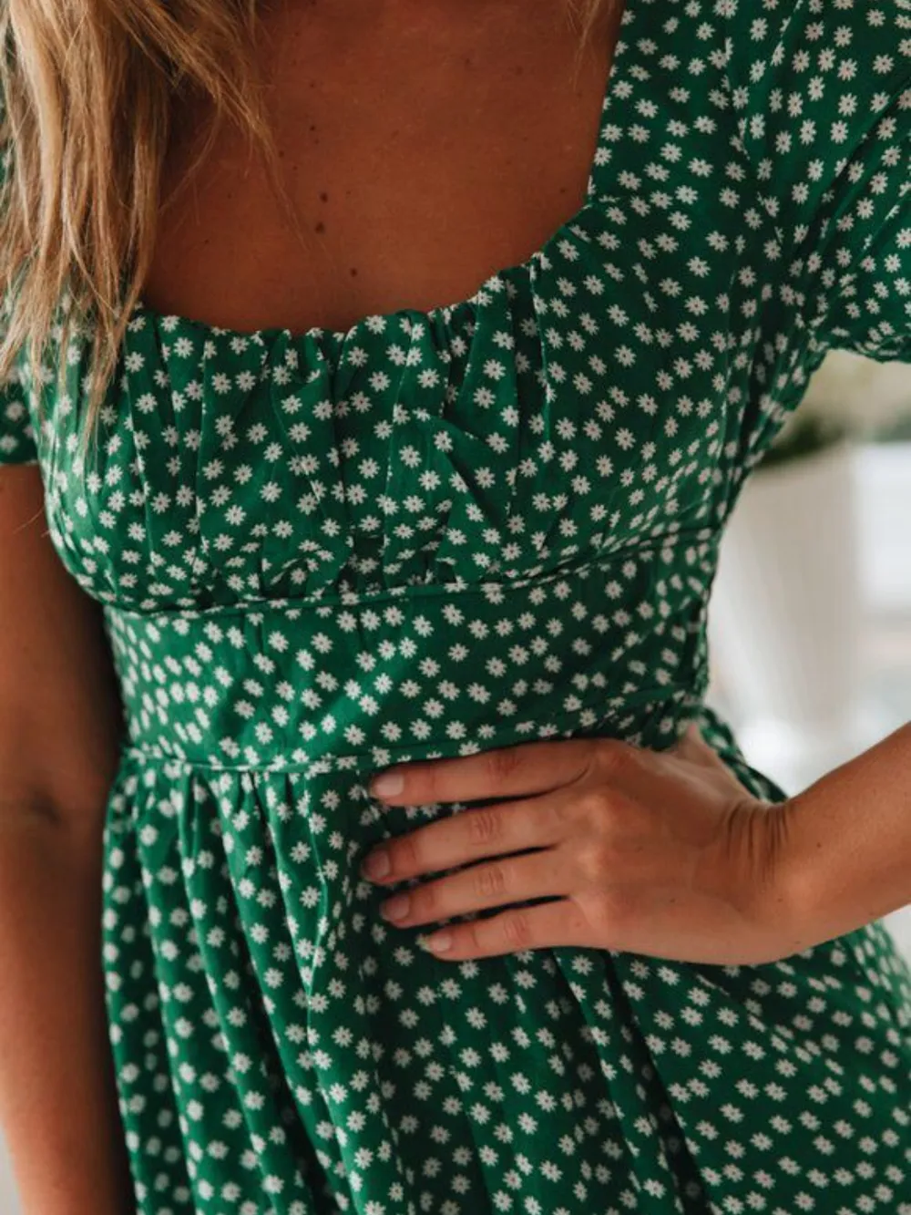Printed Square Neck Short Sleeve Midi Dress, image 3
