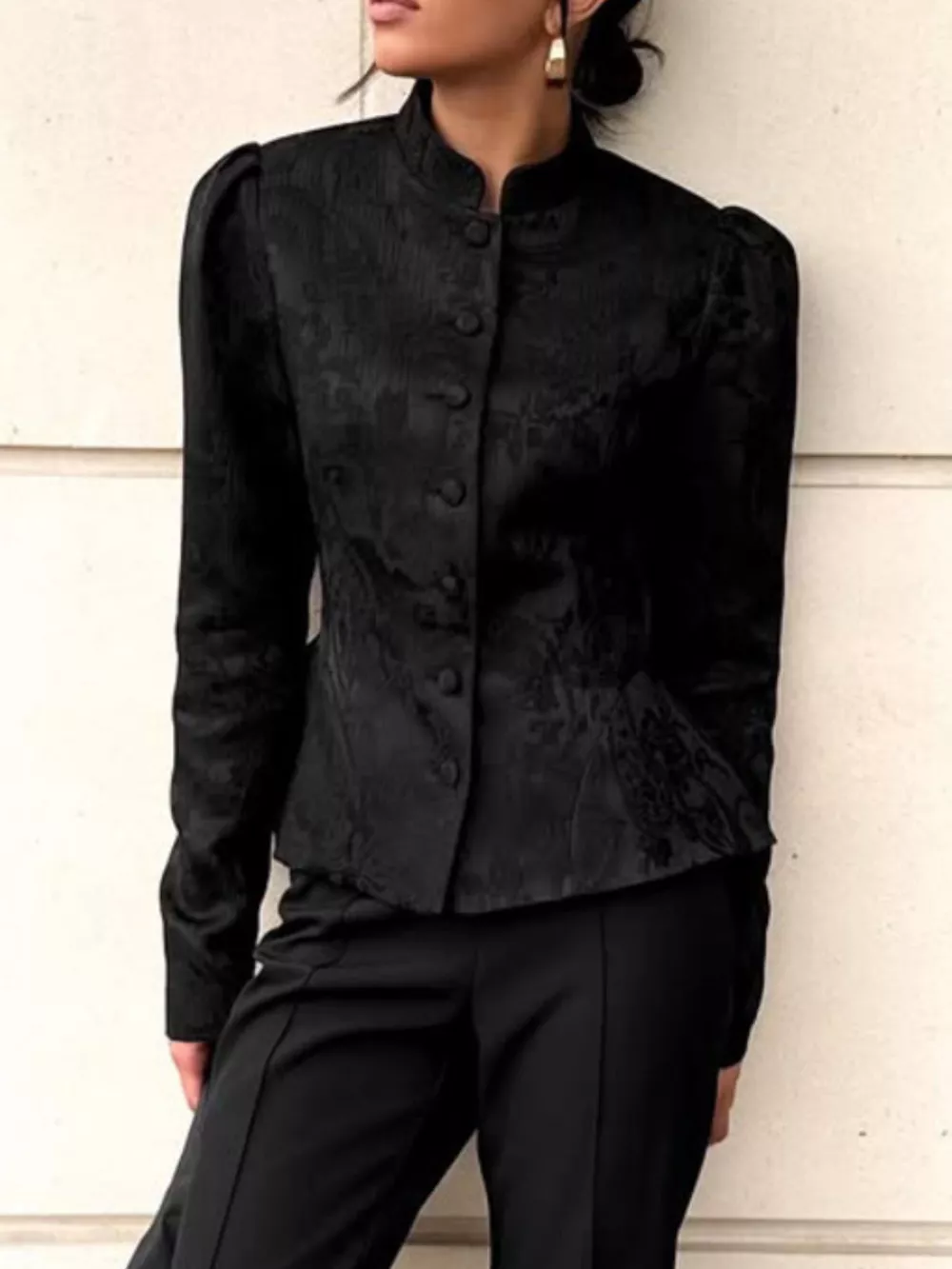 Jacquard Peplum Puff Sleeve Outerwear, image 8