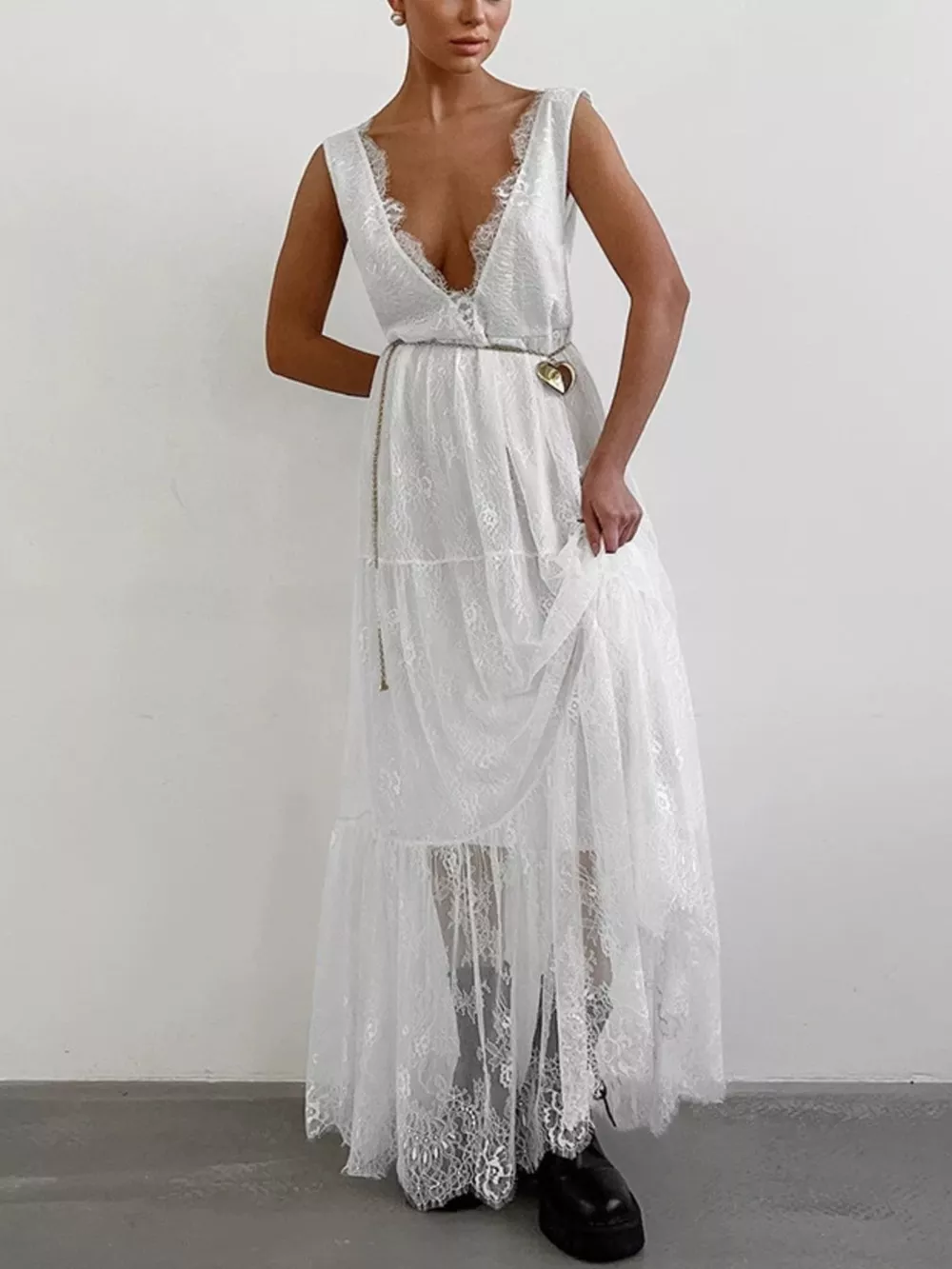 Lace V-Neck Sleeveless Maxi Dress, image 16