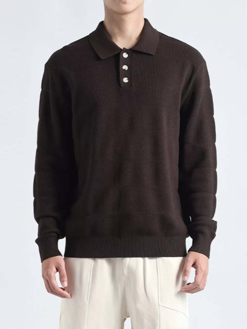 Men's Plus Size Button Detail Long Sleeve Knit Top, image 6