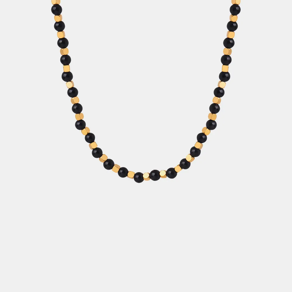Agate Beaded Titanium Steel Necklace, image 2