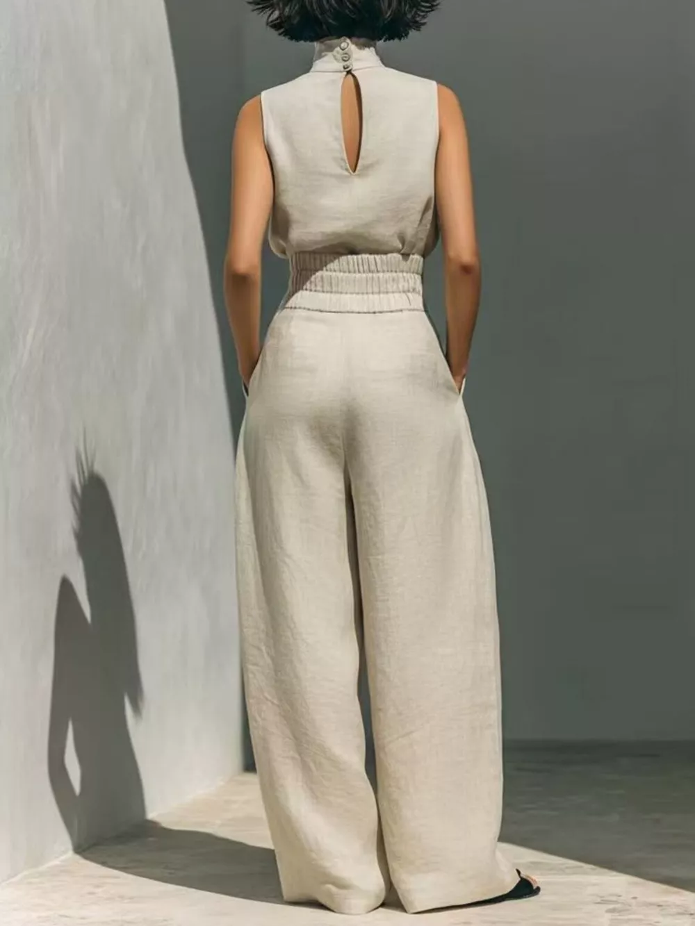 Full Size Sleeveless Wide-Leg Jumpsuit with Smocked Waist Plus Size, image 2