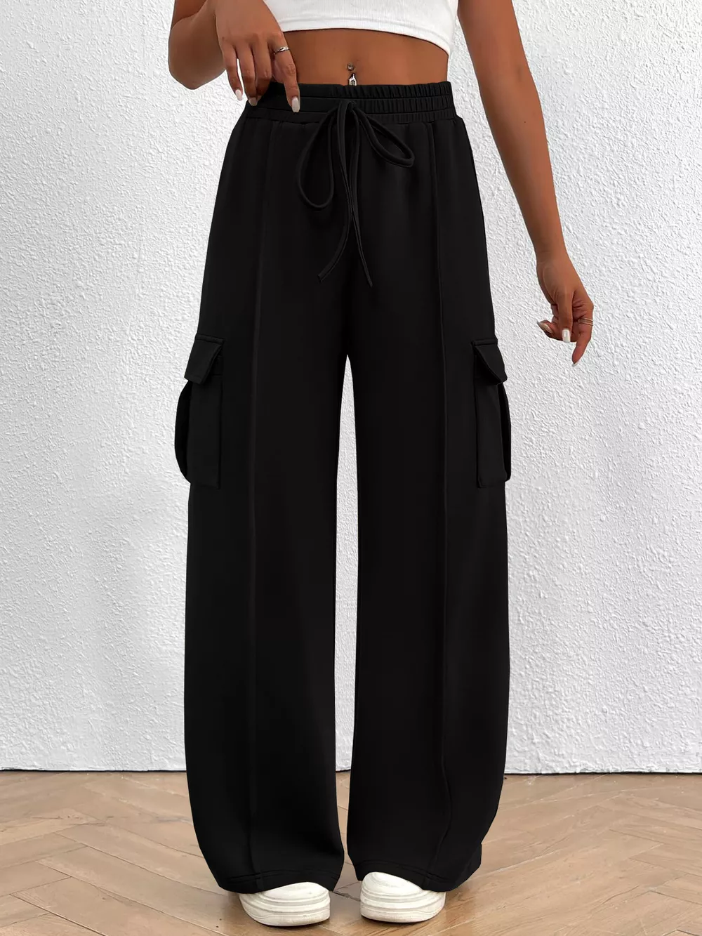 Casual High Waist Cargo Pants with Drawstring, image 16