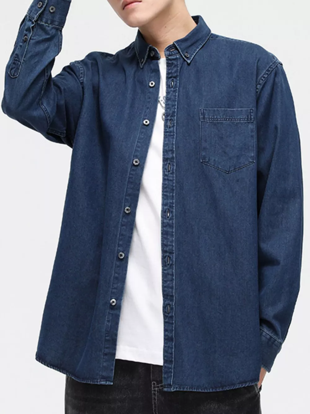 Men's Full Size Button-Down Denim Shirt Plus Size, image 2