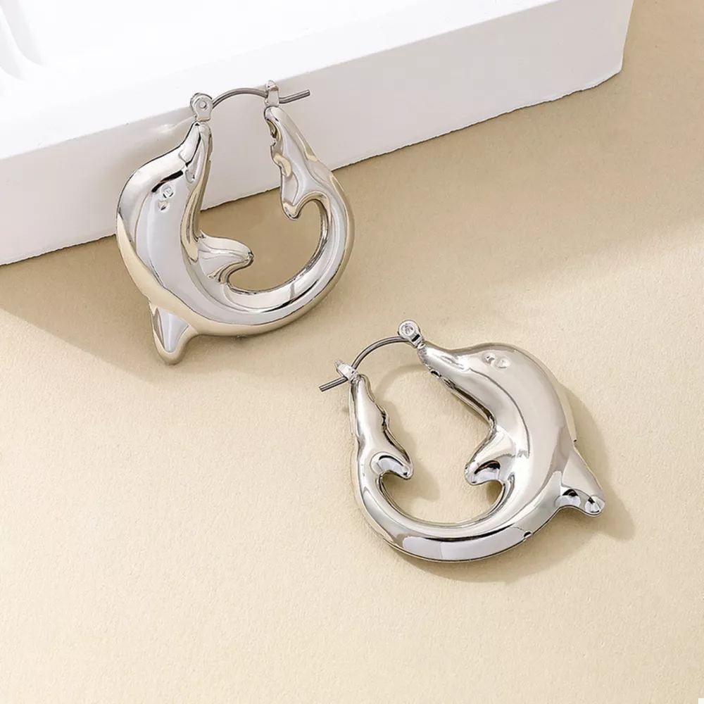 18K Gold-Plated Dolphin Hoop Earrings, image 10