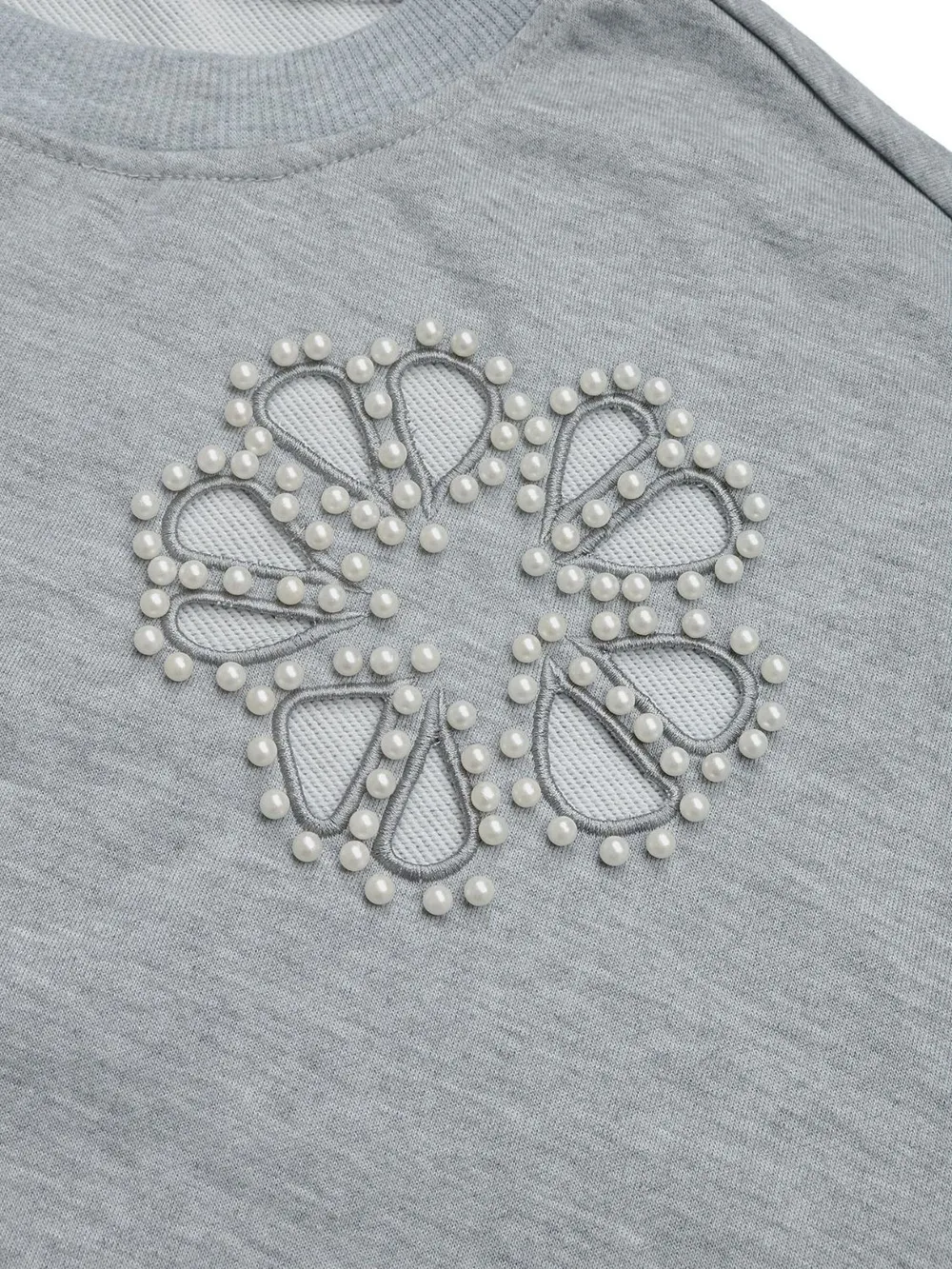 Cutout Pearl Round Neck Long Sleeve Sweatshirt, image 3