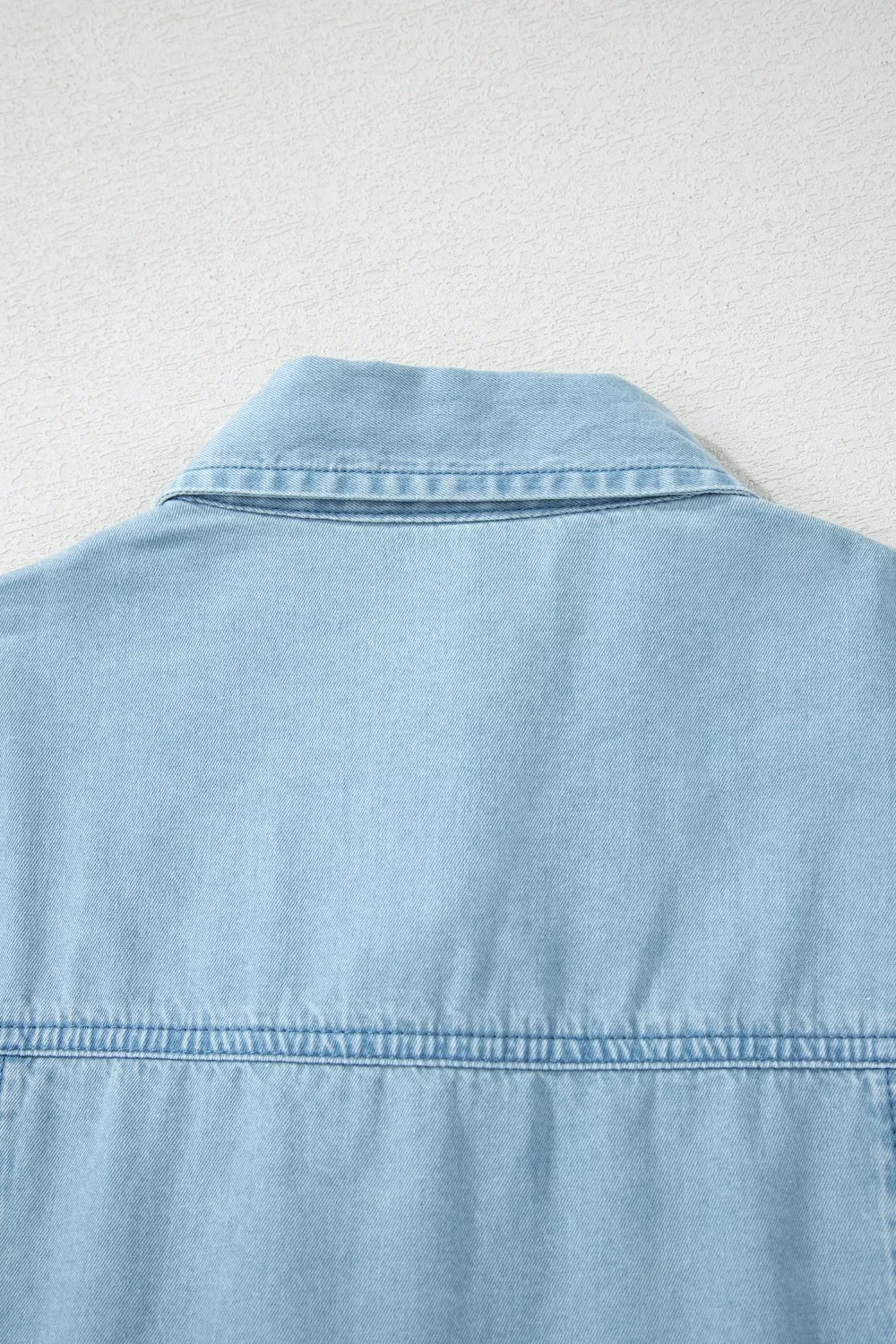 Full Buttons Collared Short Bubble Sleeve Long Denim Dress, image 11