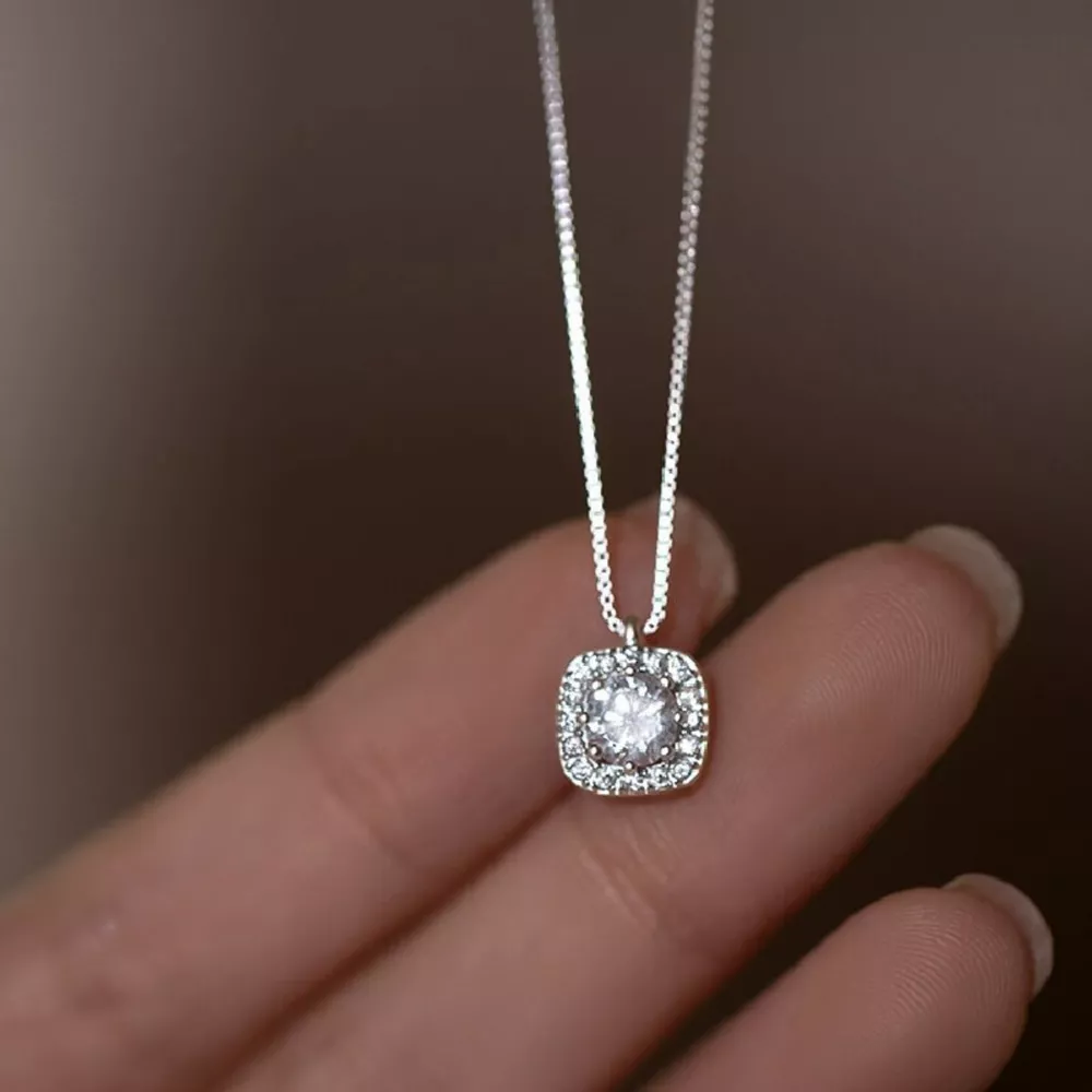 925 Sterling Silver Zircon Pendant Necklace, image 2