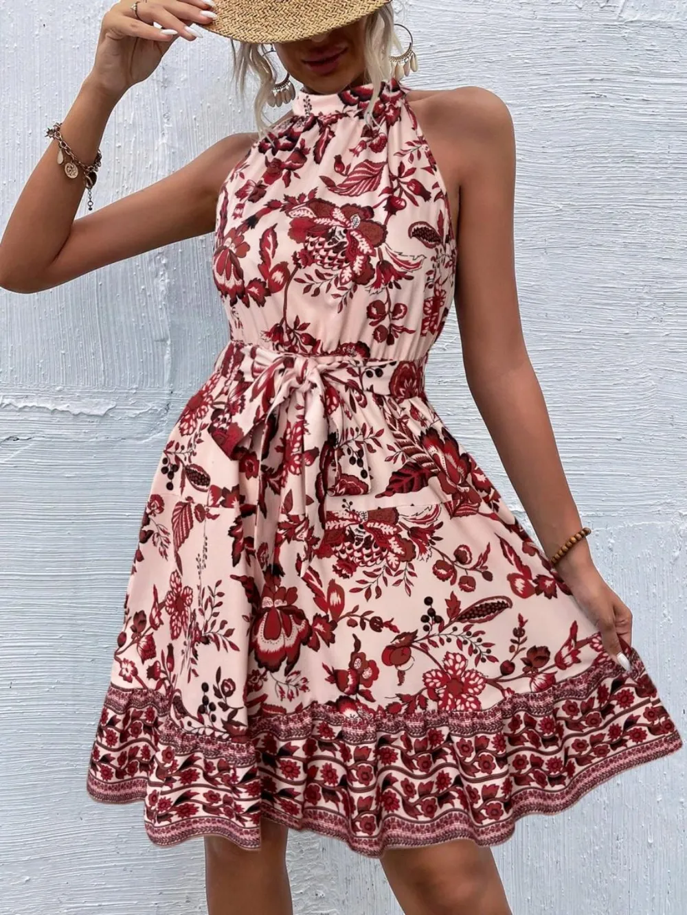 Printed Tie Waist Mini Dress, image 3