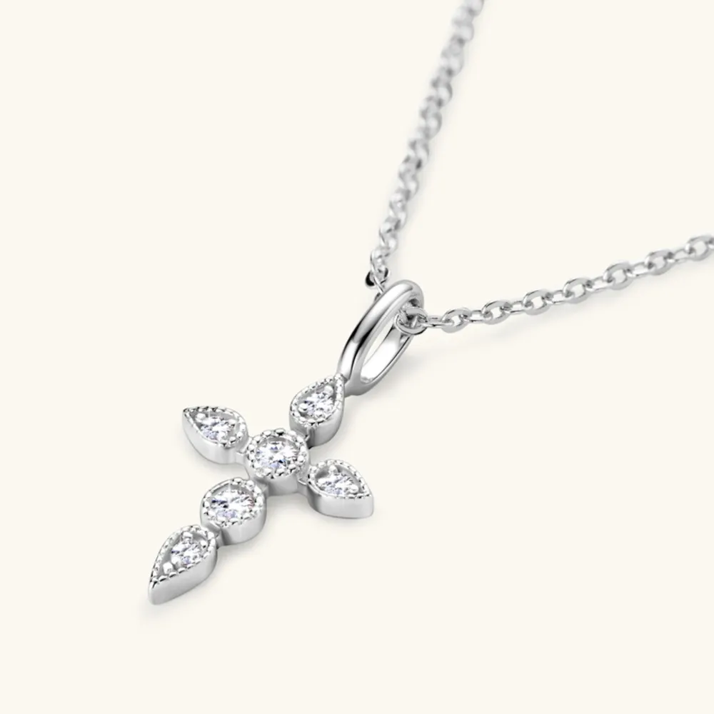 925 Sterling Silver Moissanite Cross Pendant Necklace, image 7