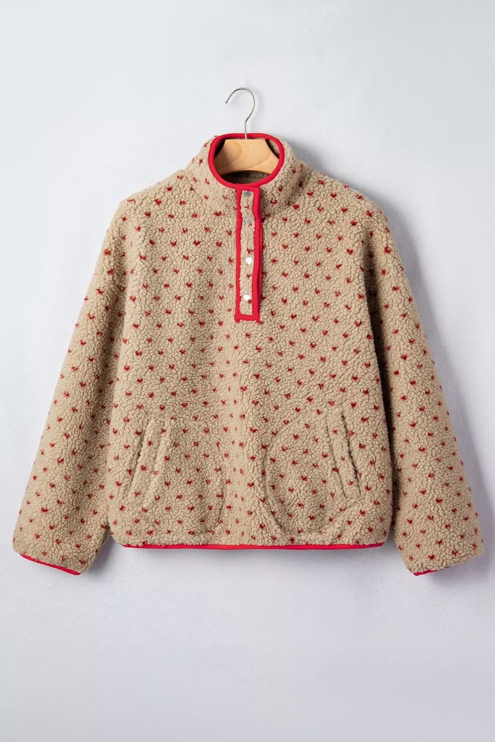 Heart Pattern Fleece Colorblock Collar Long Sleeve Sweatshirt, image 4