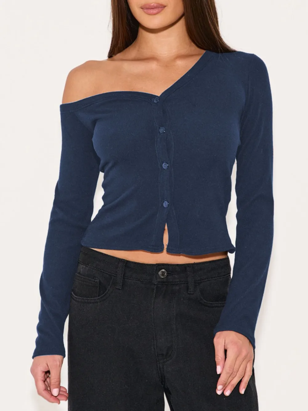Asymmetrical Neck Button Up Cardigan, image 17