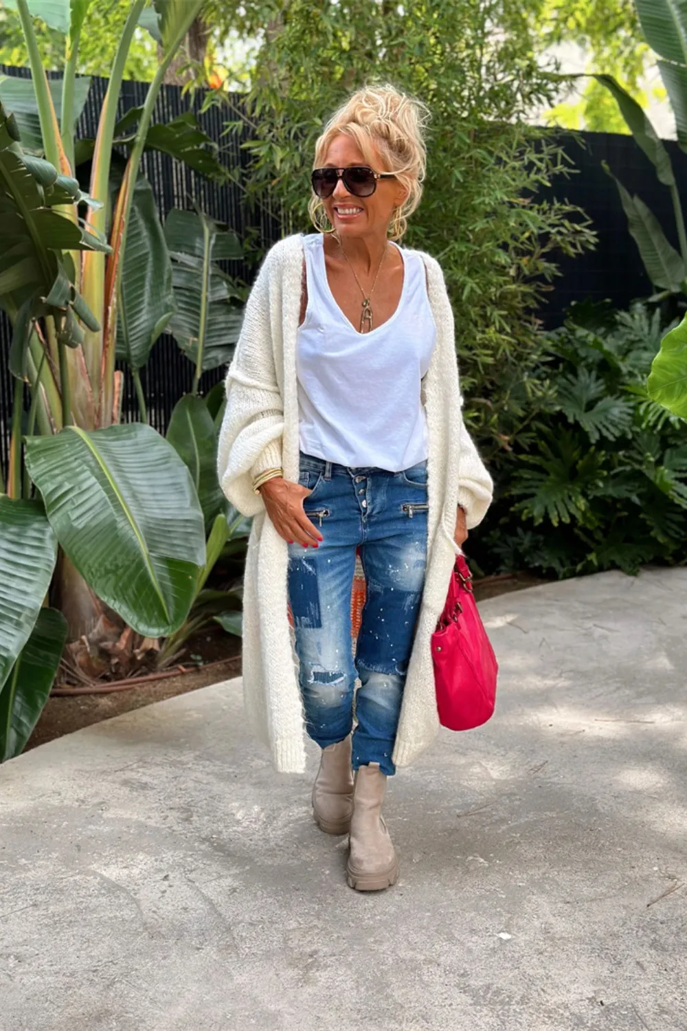 Letter Dropped Shoulder Long Sleeve Cardigan, image 6