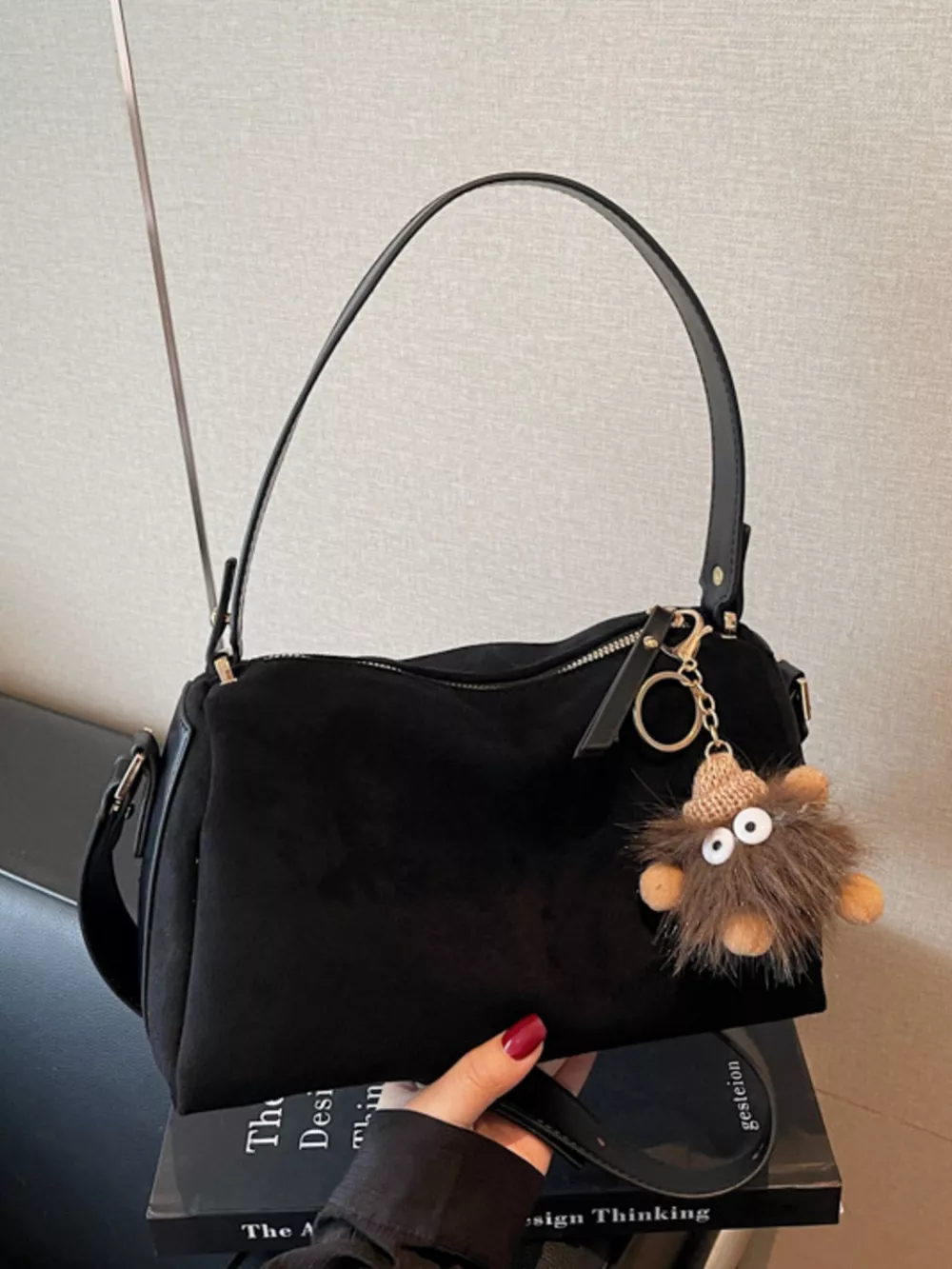Crossbody Bag with Furry Charm, image 3