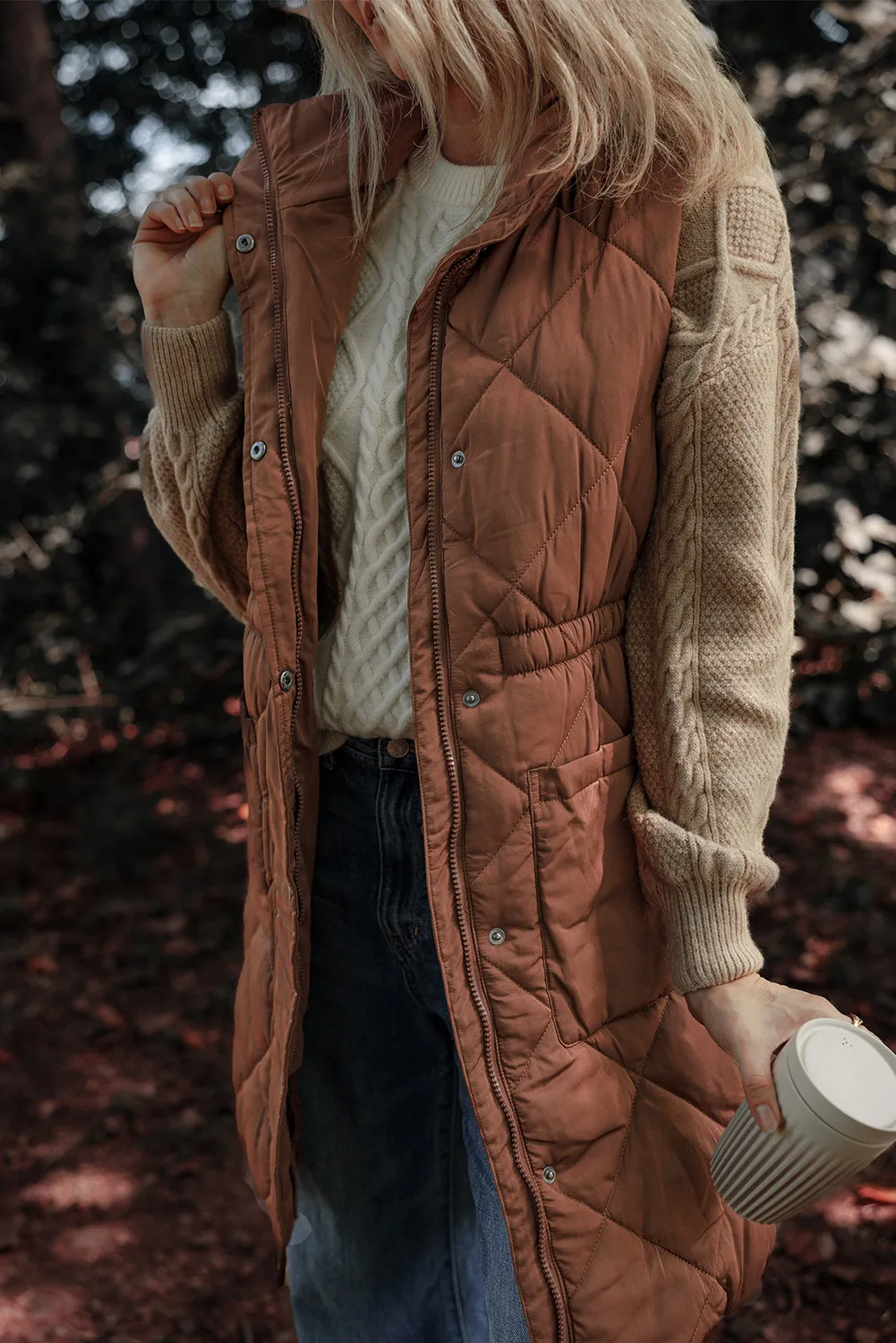 Pocketed Zipper and Button Vest Coat, image 3
