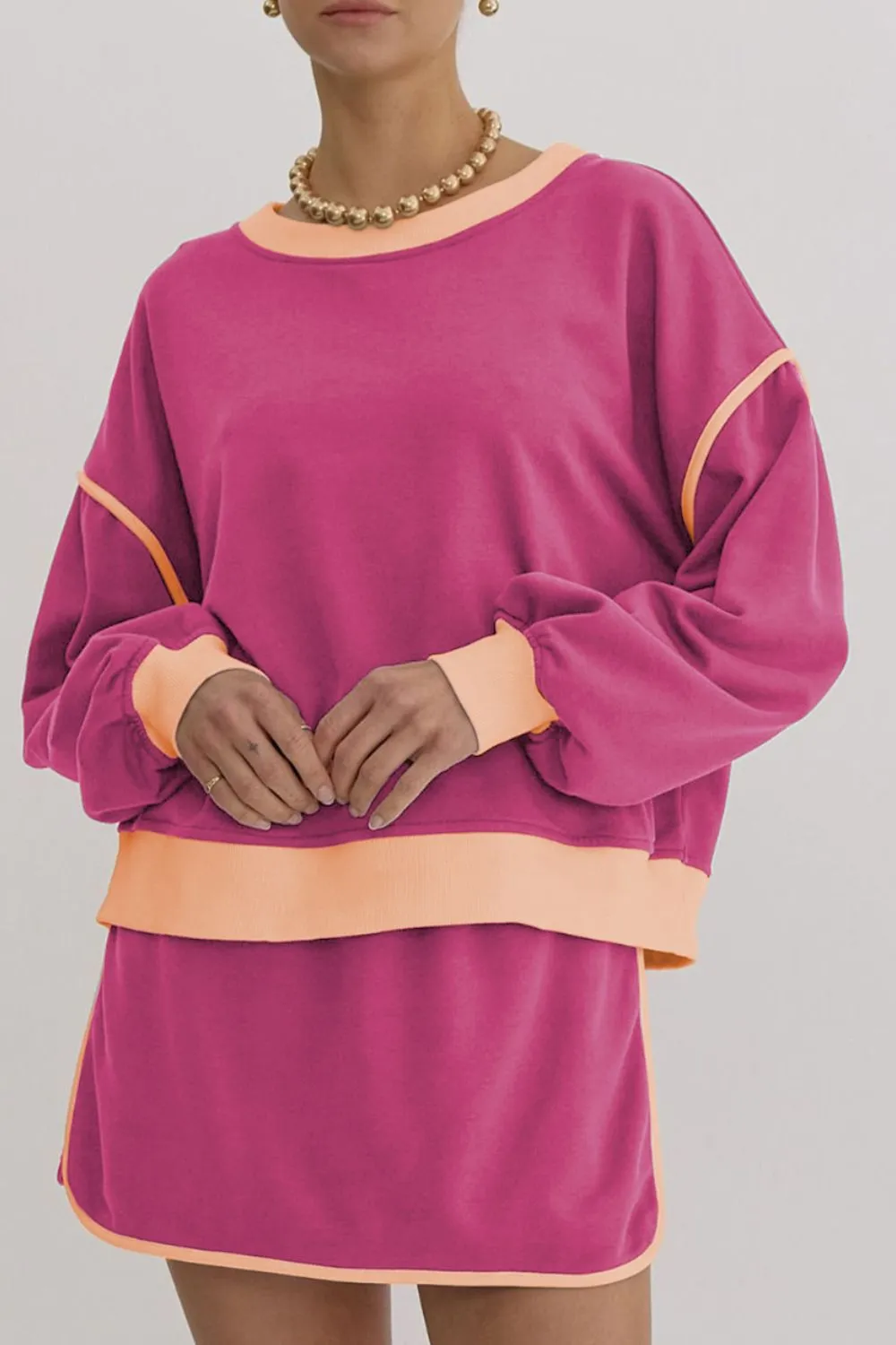 Contrast Trim Round Neck Top and Skort Set, image 5
