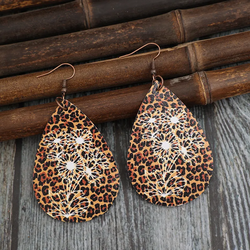 Leopard PU Leather Teardrop Shape Earrings, image 3