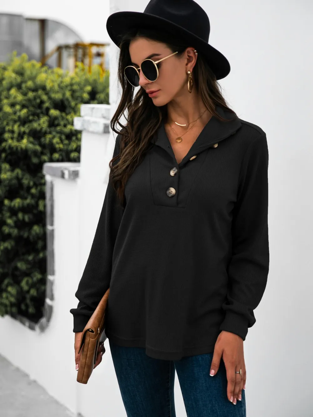 Half Button Long Sleeve T-Shirt, image 14