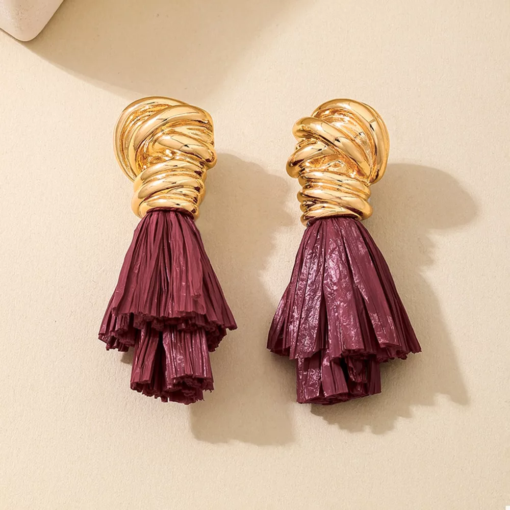 Golden Wire Wrapped Tassel Drop Earrings, image 2