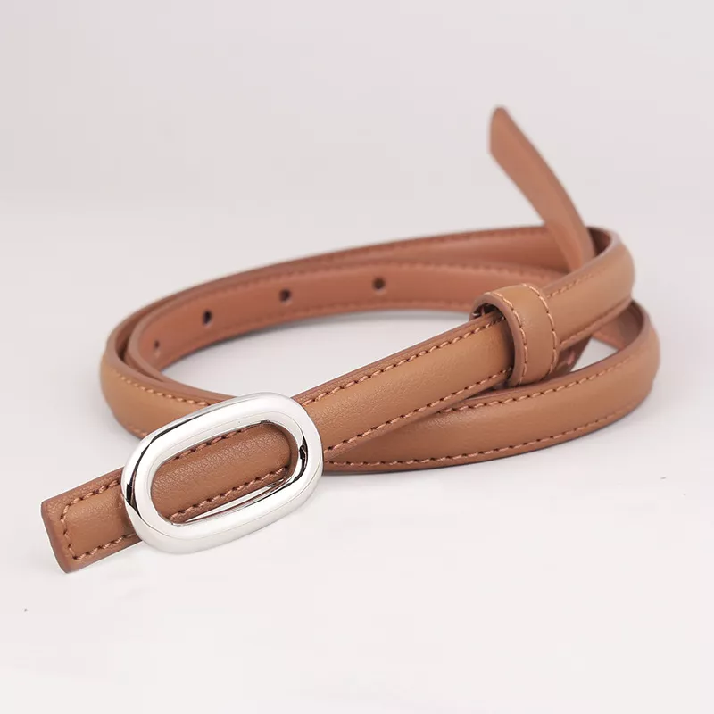 Skinny Leather Belt with Oval Buckle, image 4