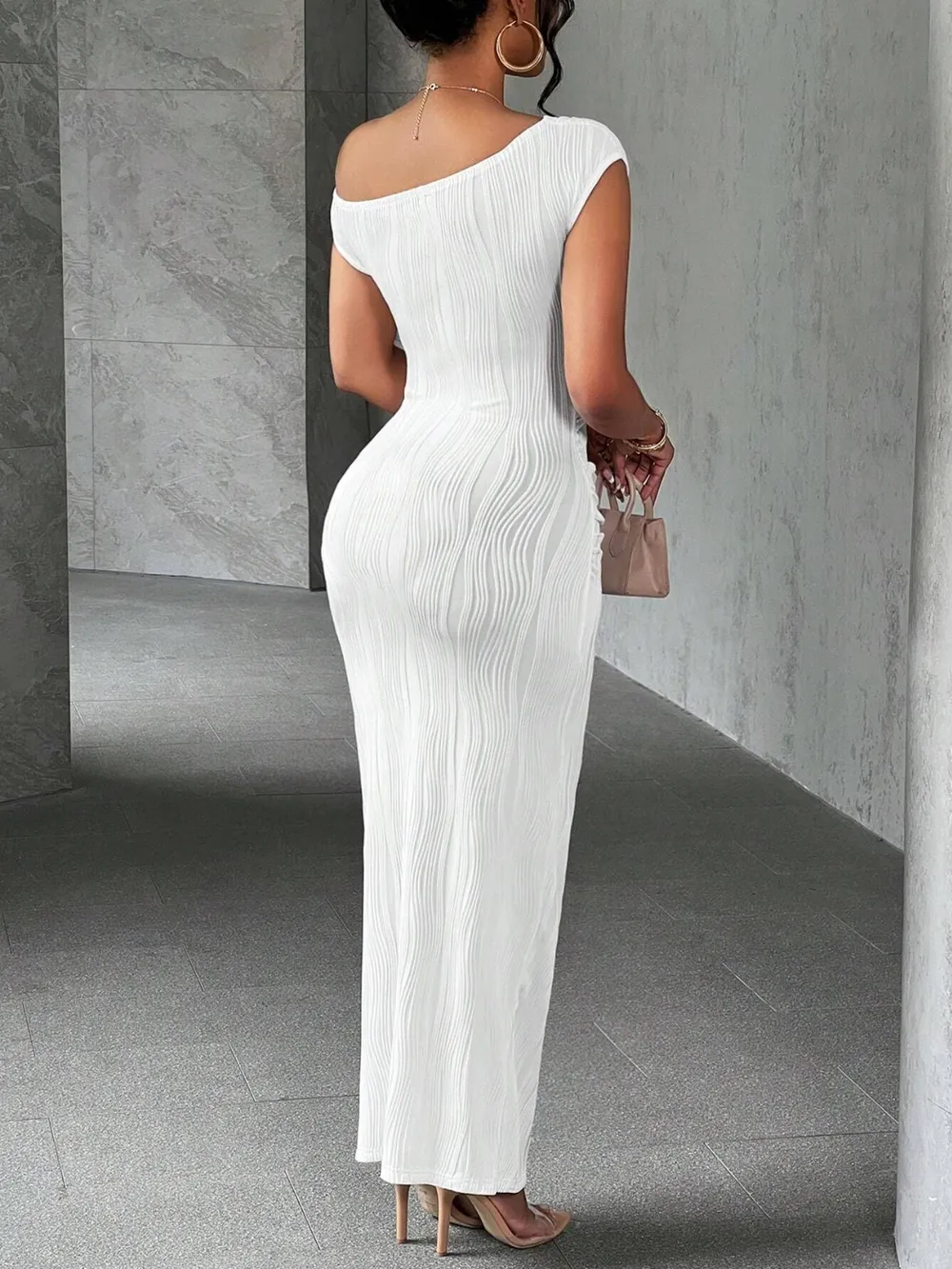 Textured Single Shoulder Maxi Dress, image 3